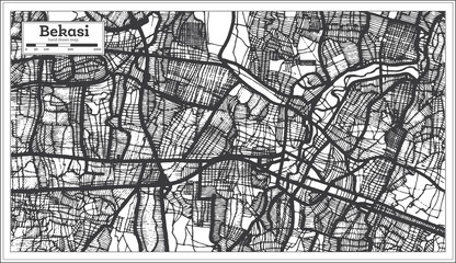 Bekasi Indonesia City Map in Black and White Color. Outline Map.