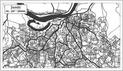 Jambi Indonesia City Map in Black and White Color. Outline Map.