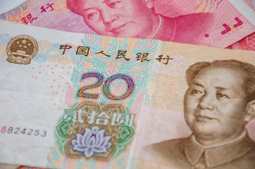 Chinese money background. Yuan, close-up