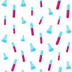 Seamless pattern Chemistry glass flask blue