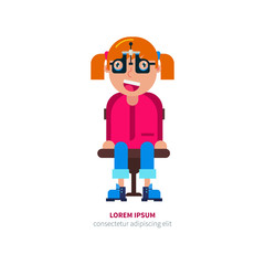 Girl in glasses checks eyesight vector illustration.