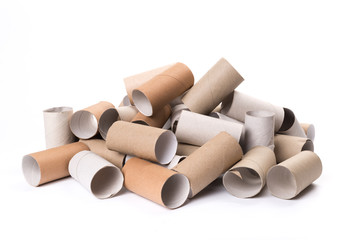 Empty Toilet Rolls Stack Up On a white Background