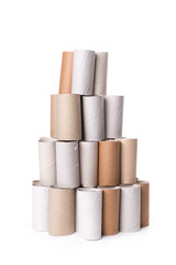 Empty Toilet Rolls Stack Up On a white Background