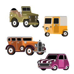 vintage vector car, cartoon style vehicle, vector flat illustrator