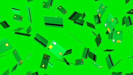 Green Credit cards on green background.3D render illustration.