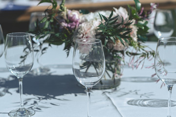 Wedding Flower Centerpiece with Wine Glass
