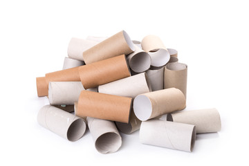 Empty Toilet Rolls Stack Up On a white Background