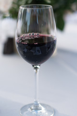 Elegant Red Wine Glass on Table