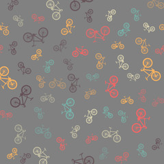 seamless pattern of different sized bicycles on grey background. colorful vector illustration 