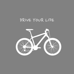 White silhouette of Bicycle on grey background with text. vector illustration icon isolated , Bicycle logo concept