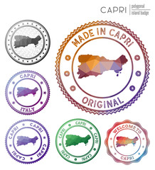 Capri badge. Colorful polygonal island symbol. Multicolored geometric Capri logos set. Vector illustration.