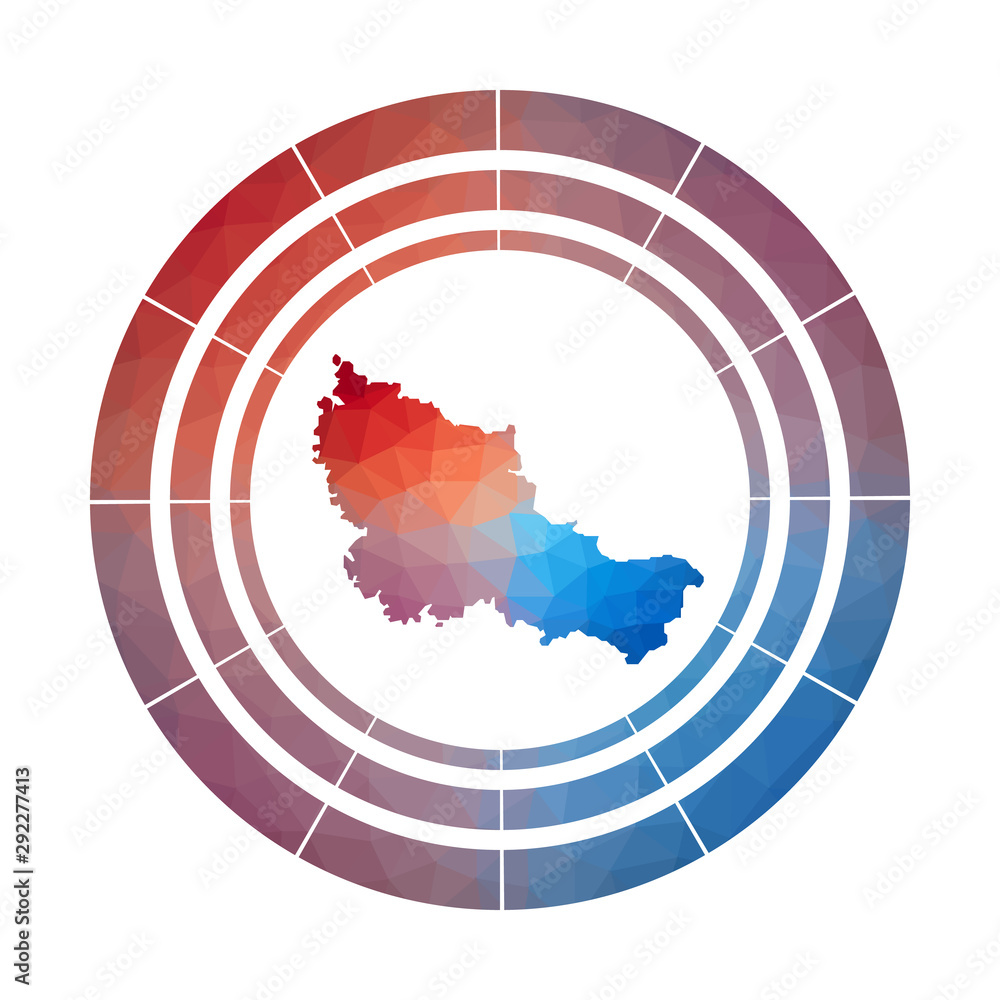 Poster belle ile badge. bright gradient logo of island in low poly style. multicolored belle ile rounded si