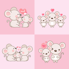 Cute cartoon family mouse and baby. 