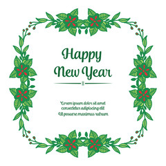 Greeting card happy new year, with design red flower frame. Vector