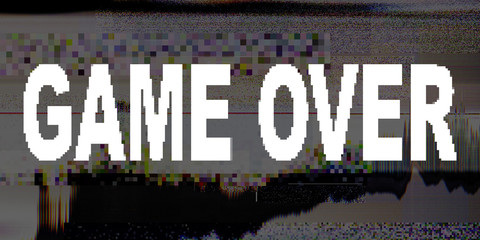 Game over signal. Distorted display. Pixel noise pattern layer.