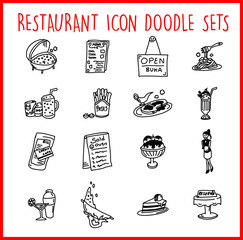 Restaurant Line Icon Doodle Sets