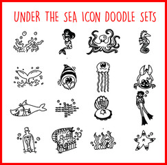 Under The Sea line Icon Doodle Sets