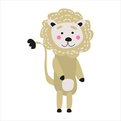Lion cute funny character. Childish vector illustration in scandinavian style