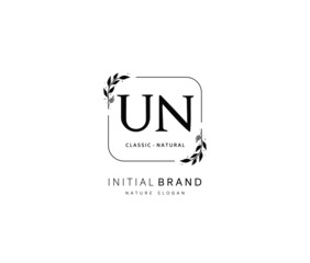 U N UN Beauty vector initial logo, handwriting logo of initial signature, wedding, fashion, jewerly, boutique, floral and botanical with creative template for any company or business.