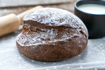 Fresh black bread from the oven