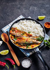 fish yellow curry with long grain rice