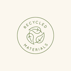 Vector logo design template and emblem in simple line style - recycled materials