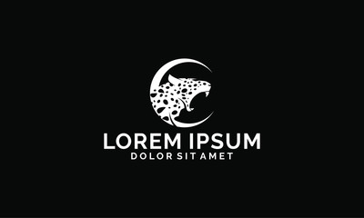 Leopard roar logo template with letter C or crescent moon symbol in flat design monogram illustration