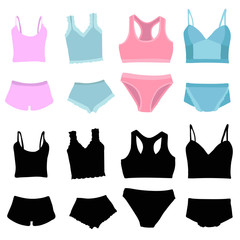 vector, isolated, lingerie, underpants and bra on a white background, set, collection