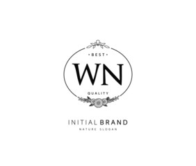 W N WN Beauty vector initial logo, handwriting logo of initial signature, wedding, fashion, jewerly, boutique, floral and botanical with creative template for any company or business.