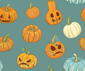Seamless pattern with halloween pumpkins