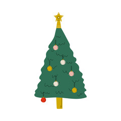 Christmas Tree with Decorations, Happy New Year Symbol Vector Illustration