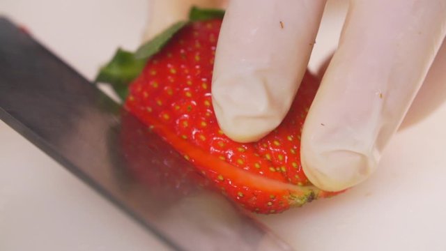 cut strawberries, put on a dessert