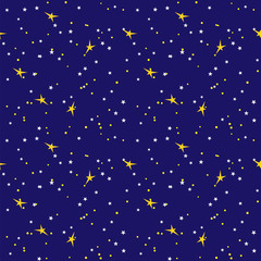 Dark starry sky seamless pattern with constellations and stars