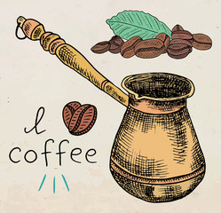 Beautiful illustration of the coffee pot with beans - 292282622