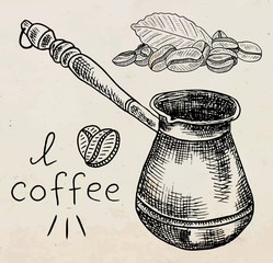 Beautiful illustration of the coffee pot with beans - 292282635