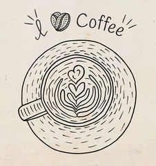 I love coffee. Beautiful illustration of cup of cappuccino coffee and beans - 292282661