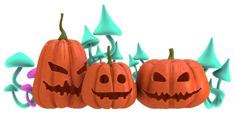 scary pumpkin with mushrooms, funny halloween