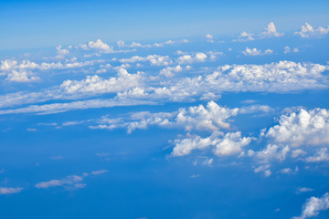 Naklejka na ściany i meble Clouds and bright blue sky background, panoramic angle view 