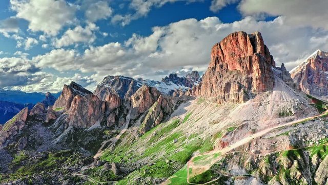 Averau peak in Dolomites near Passo Giau, aerial view, Italy