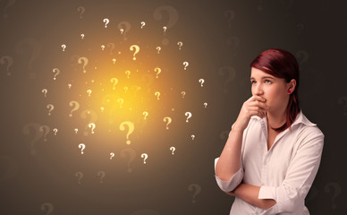 Young person standing with exclamation sign concept