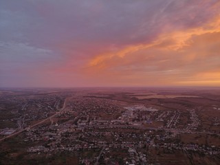 Aerial photos of sunrise. Beautiful sunset sky.