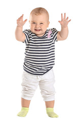 Cute little baby on white background