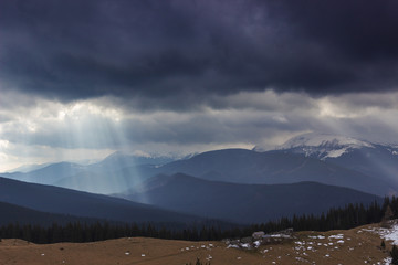 Late autumn in the Ukrainian Carpathian Mountains with dramatic scenery