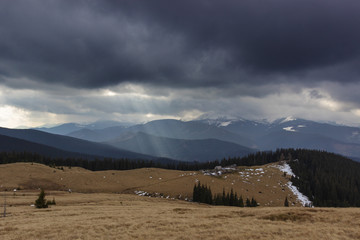Late autumn in the Ukrainian Carpathian Mountains with dramatic scenery