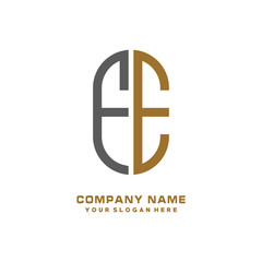 FE minimalist letters, with gray and gold, white, black background logos