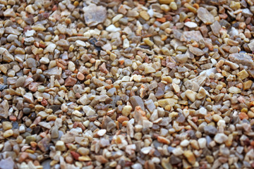 Sea pebble. Colorful small pebble and stone texture. Detailed sand texture.