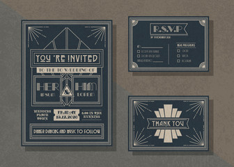 Vintage vector wedding invitation template set .