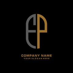 FP minimalist letters, with gray and gold, white, black background logos