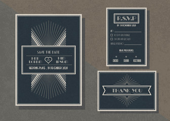 Vintage vector wedding invitation template set .