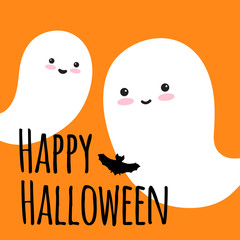 Flying ghost spirit wishes a happy Halloween.